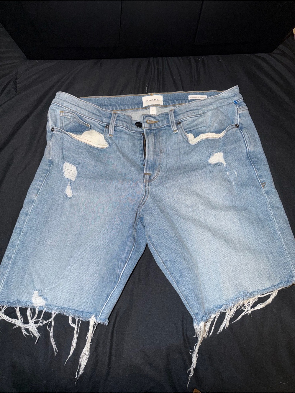 Frame Denim Light Blue Distressed Bermuda Shorts